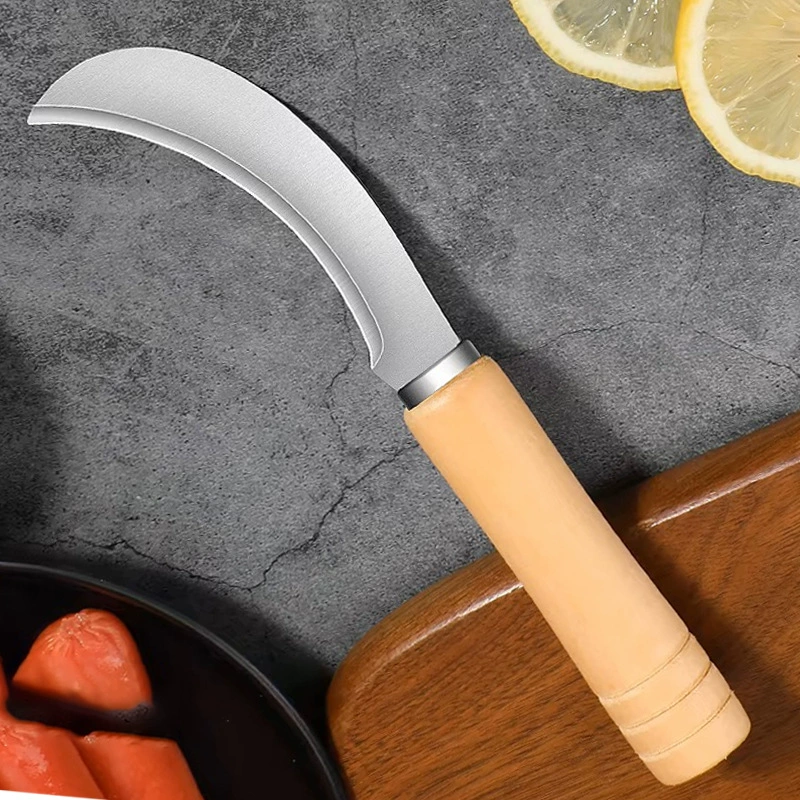 Нержавеющая сталь деревянная ручка ятаган ананасовый нож с одним лезвием банановый нож фруктовый нож нож для очистки кожи лук-порей острый колбасный нож