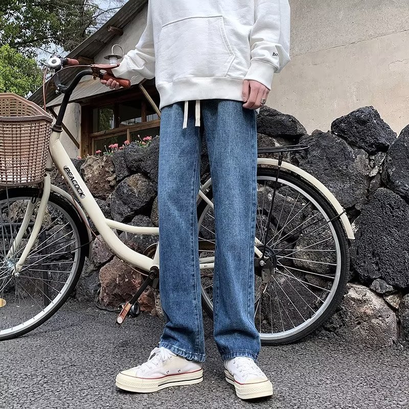 Pantalones vaqueros de cintura elástica para hombres 2024 primavera y verano nueva marca de moda pantalones cortos estilo de Hong Kong pantalones rectos sueltos de tendencia