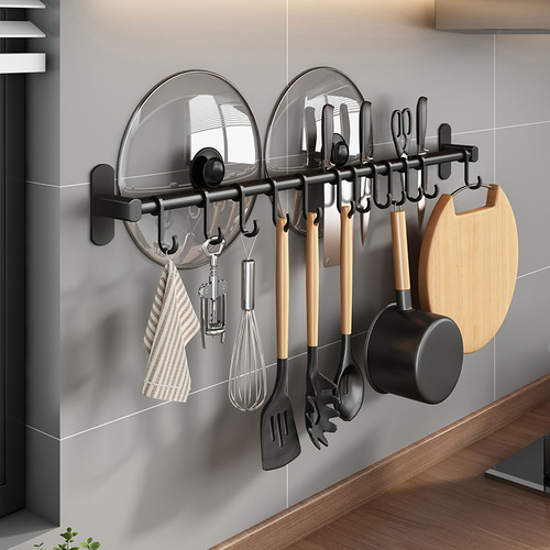 Kitchen hooks are punch-free, space aluminum hanging rods, wall-mounted spatulas and spoons for kitchen utensils and supplies, hooks, racks and racks.