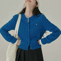 韓系学院風刺繍麻花セーターコート女性2024秋冬ファッション百合洋気ニットカーディガン