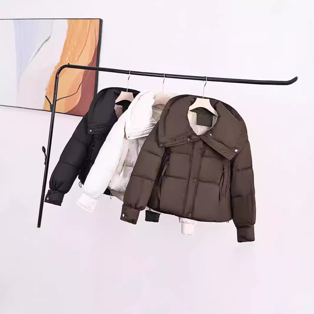 Algodón de pluma para mujeres sueltas engrosadas de moda coreana 2024 nueva moda pequeña chaqueta alta corta