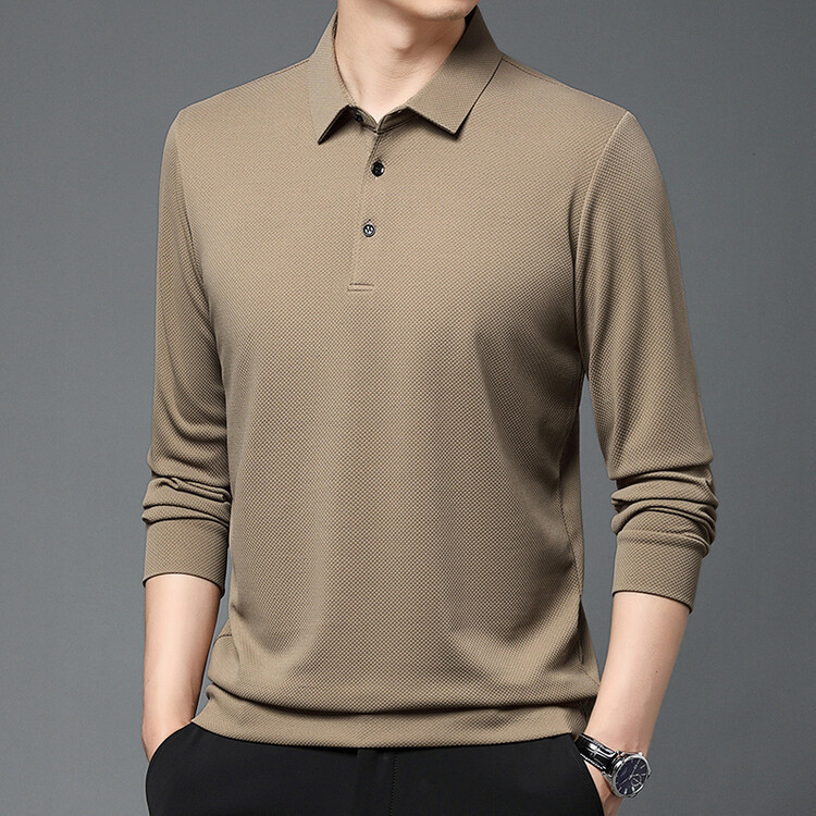 2025 Spring and Autumn Popular Pineapple Check Men's Long Sleeve T-Shirt Middle-Aged Solid Color Polo Shirt Men's Casual Top 2025 Spring and Autumn Popular Pineapple Check Men's Long Sleeve T-Shirt Middle-Aged Solid Color Polo Shirt Men's Casual Top