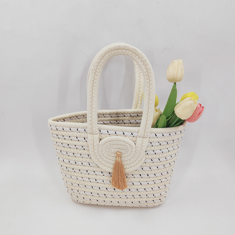 Women's Medium Cotton Rope Solid Color Vacation Beach Bucket Open Tote Bag display picture 4