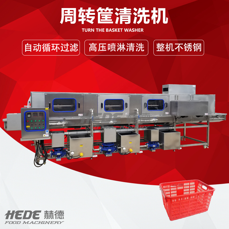 赫德全自动洗筐机 果蔬筐鸡蛋盘清洗 商用不锈钢全自动洗箱机