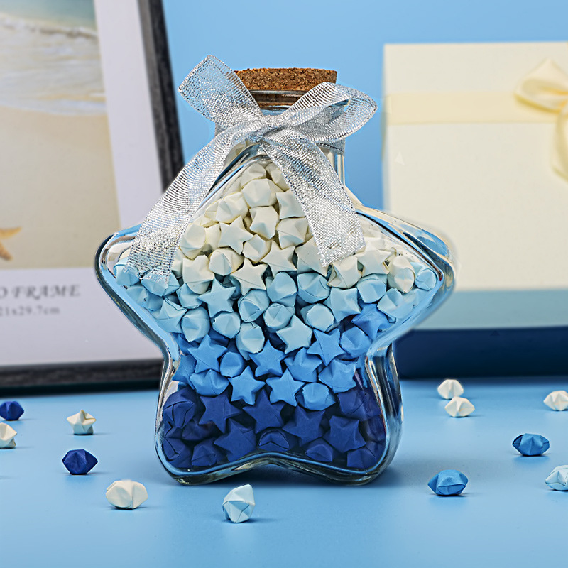 Botella de vidrio de deseo tapones de madera botella grande deseo flotante botella de estrella de suerte origami de alto valor de belleza pequeña botella vacía adornos
