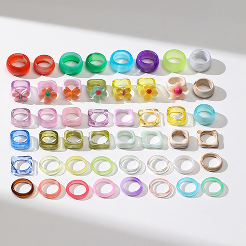 Cross-border creative candy-colored Korean cute ring set 2024 new personalized women's resin ring wholesale