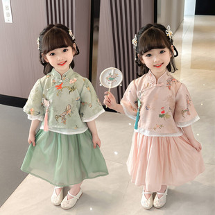 Hanfu suit Girls' Summer New Tang Suit New Chinese Summer Suit Children's Chinese Style Super Fairy Antique Hanfu