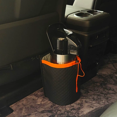 Water Bottle Storage Bag, Car Water: Car cup holder/beverage holder - thickened-leather-rear-model-black-orange-extra-large