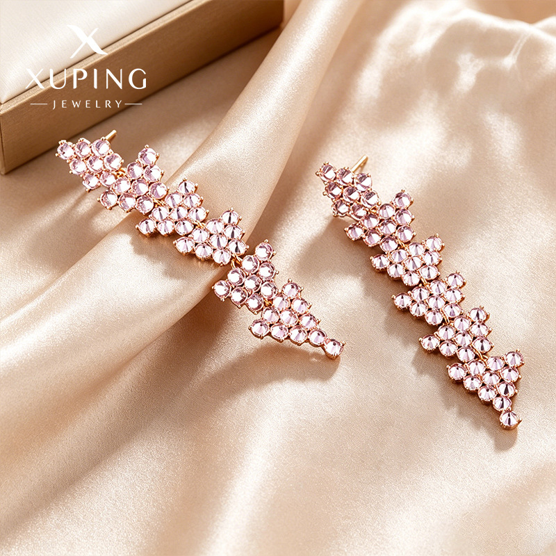 Joyas Xuping árbol de Navidad pernos largos con diamantes rosa personalidad de lujo pendientes de vestido de banquete joyas de orejas