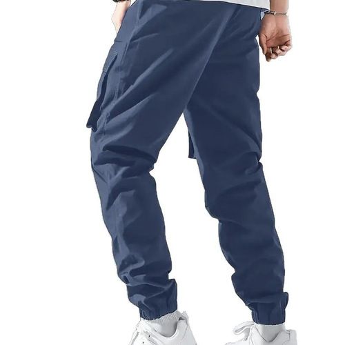 Men's European Size American Style Comfort Work Pants with Multiple Pockets, Drawstring Pants, Loose Casual Pants