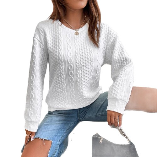 2025 Spring/Summer Style Versatile Solid Texture Loose Crew Neck Drop Shoulder Sweatshirt