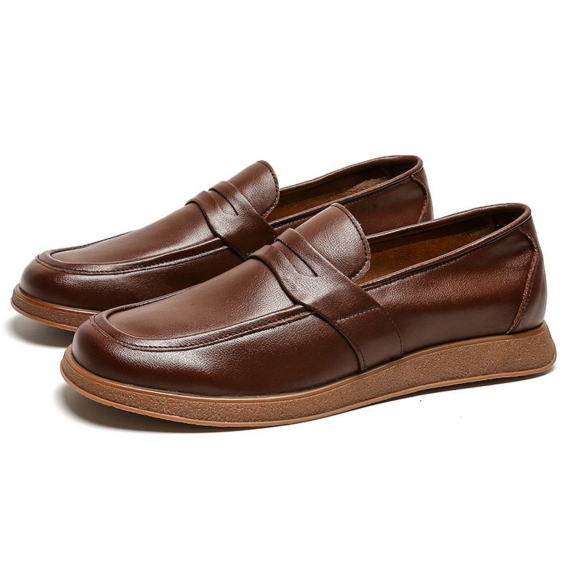 New square head leather shoes men's business soft bottom breathable casual shoes_vogvips.com