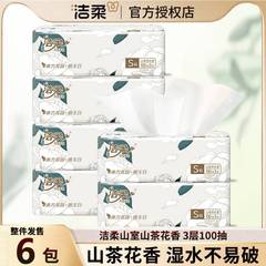 ジェルロ ティッシュペーパー 椿の香り 3層 100枚入り 6パック 水に濡れても大丈夫なティッシュペーパー 大容量ティッシュペーパー 原生木材パルプ紙