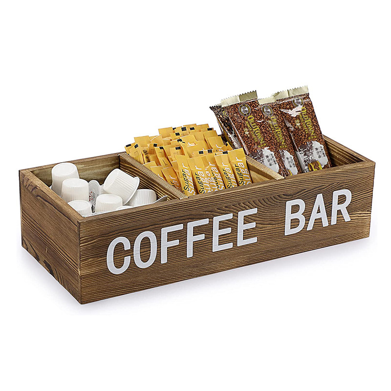 复古咖啡吧木制储物盒带可拆卸网格咖啡胶囊支架存储盒咖啡配件