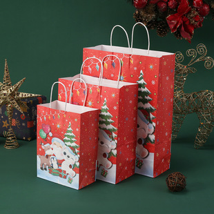 Christmas Elk Kraft Paper Bag Christmas Candy Bag Santa Claus Gift Packaging Bag Large Capacity Handbag