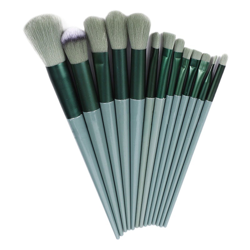 Nuevo 13 Cuatro Estaciones verde maquillaje cepillo traje portátil suave pelo Blush cepillo sombra de ojos cepillo conjunto completo de herramientas de belleza