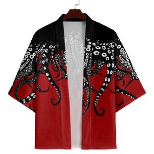 Independence Station Summer Kimono Cross-border Octopus Print Hip-shirt Taoist Robe Kimono Cardigan Loose for Men and Women