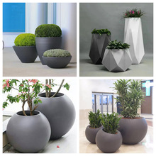 商场玻璃钢花盆组合大号简约圆球形种树户外露台庭院广场花箱厂家