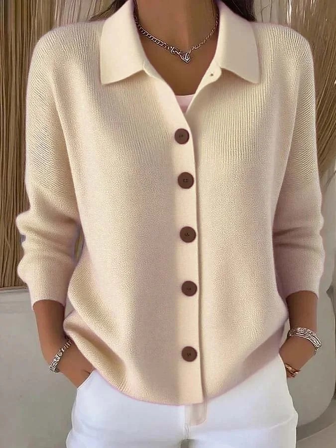 Knitted Button Cardigan For Women With Turn Down Collar Winter_voghion.com