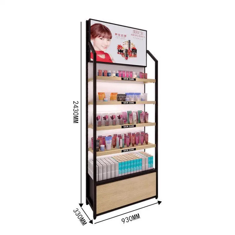 Estanterías de acero y madera para joyería, cosméticos, supermercados, centros comerciales, vitrinas de exhibición, armarios de almacenamiento comerciales multicapa personalizados para supermercados.