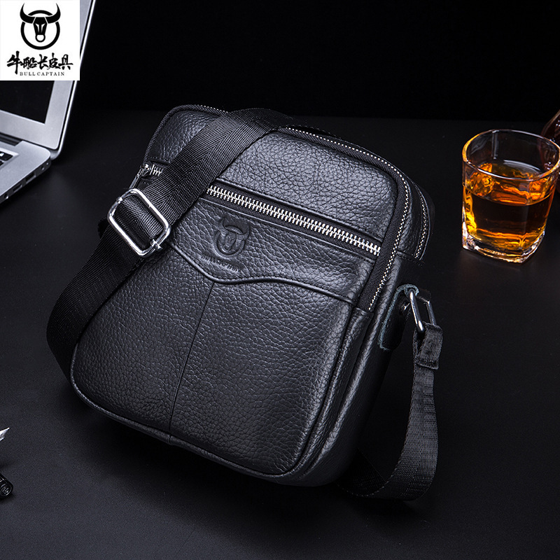 Captain NIU men's leather shoulder crossbody first layer cowhide business casual Korean style vertical student mini cashier bag