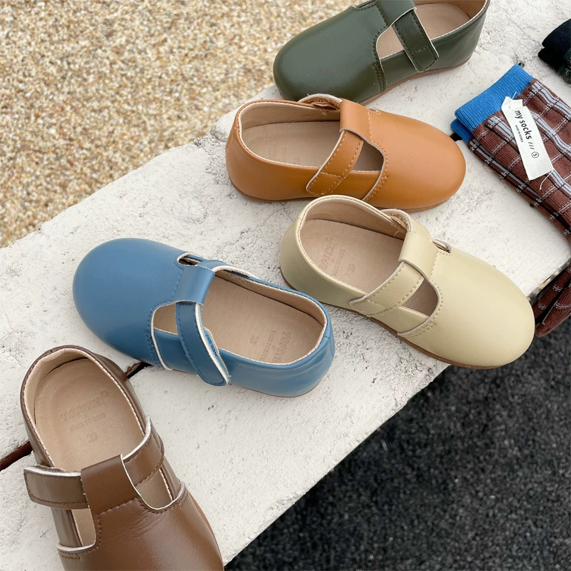 Детские кожаные туфли весна 2024, новинка, с Т-образной мягкой подошвой, в корейском стиле, для девочек, дышащие, модель 1613