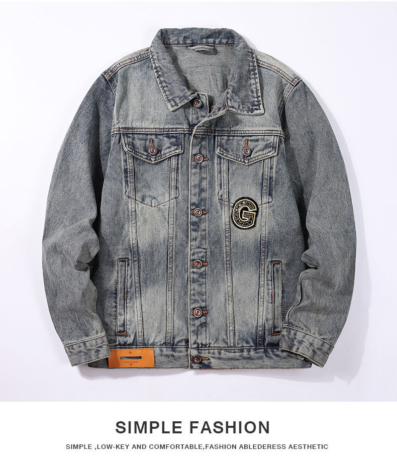 Herr jeansjacka i lokomotivstil vårmode med broderi_voghion.com
