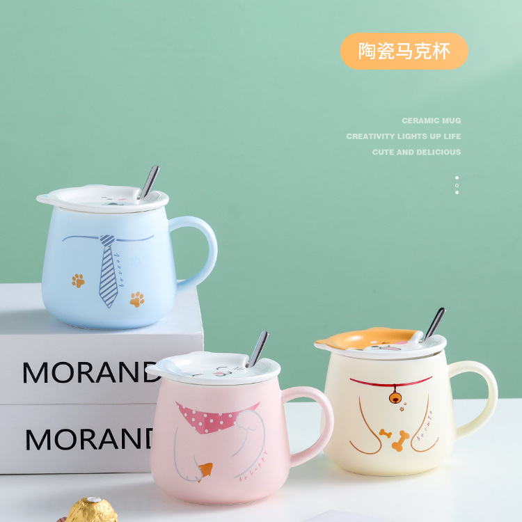 Taza de cerámica de dibujos animados lindo creativo animal cara cubierta taza Shiba Inu taza flor gato taza de agua grande Oso Blanco taza de desayuno