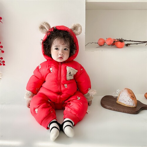 Baby winter clothing, plus velvet and thickened cotton-padded clothes, Korean version of baby's cute and super cute onesies, winter outing crawling clothes, cotton-padded jackets