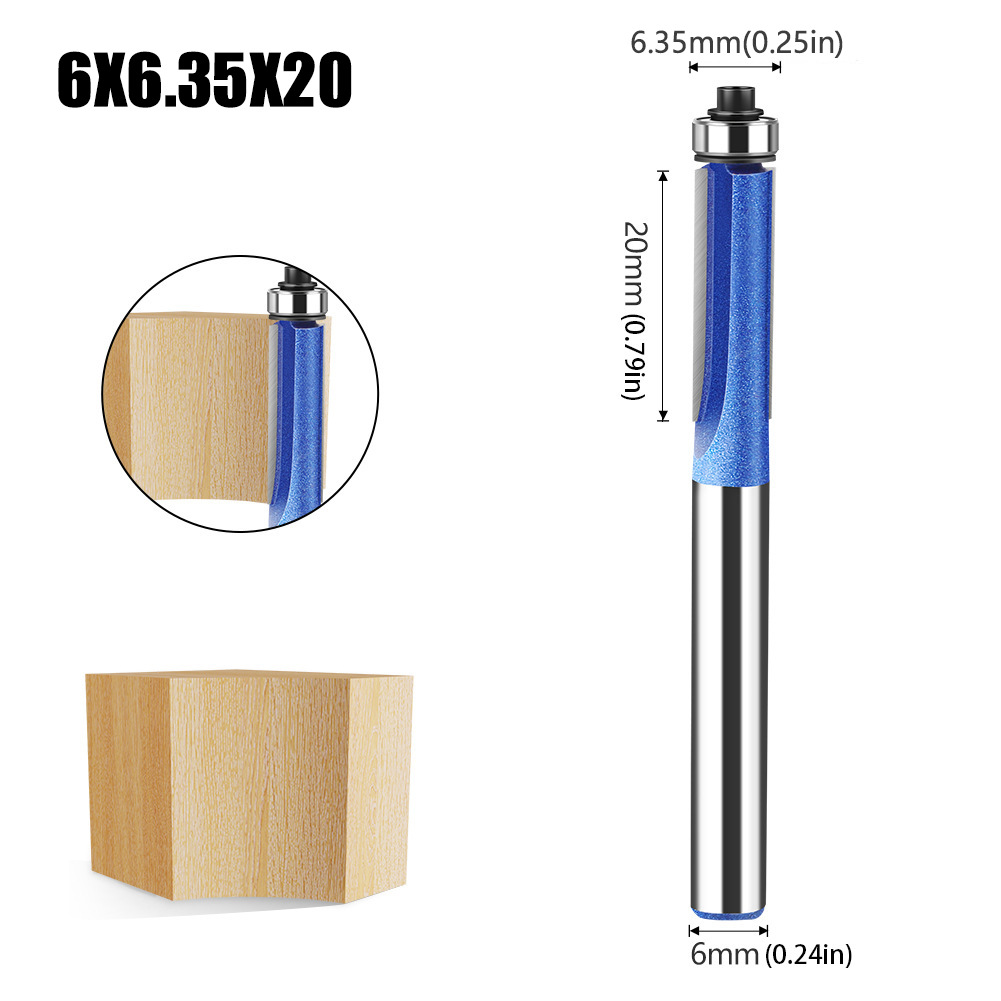 Profesional-Grado 6mm mango carpintería recorte cuchillo carpintería fresadora máquina de corte cabeza de corte 1/4 mango cortador cabeza aleación recorte cuchillo