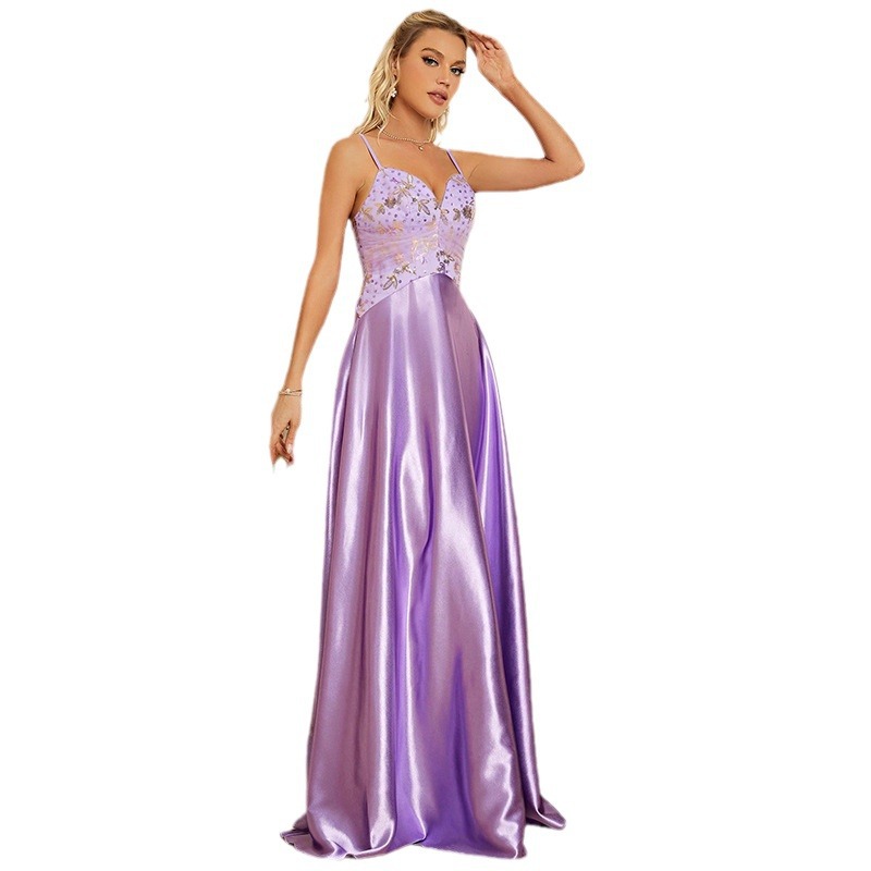 Vestido de noche transfronterizo primavera y verano nuevo vestido de mujer europeo y americano Amazon vestido profundo V sling vestido sexy