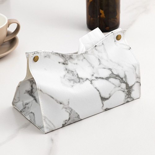Creative Nordic ins dining table coffee table car paper box marble pattern PU tissue box storage box cross-border wholesale