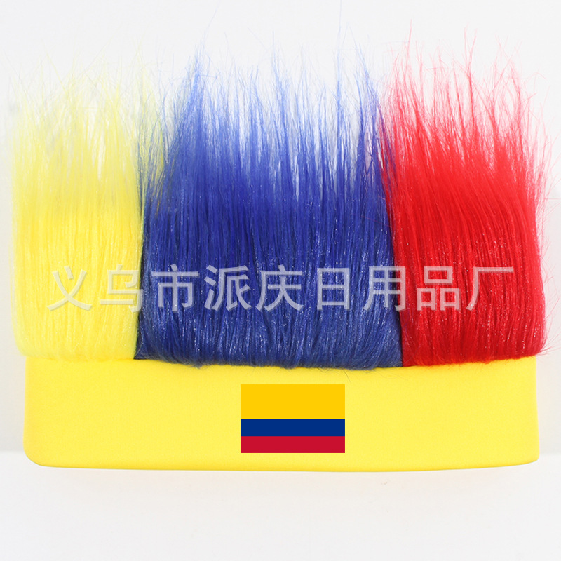 Transfronterizos para fanáticos de colores pelucas apoyos de la Copa del Mundo para adultos fuente especial fabricantes en stock al por mayor