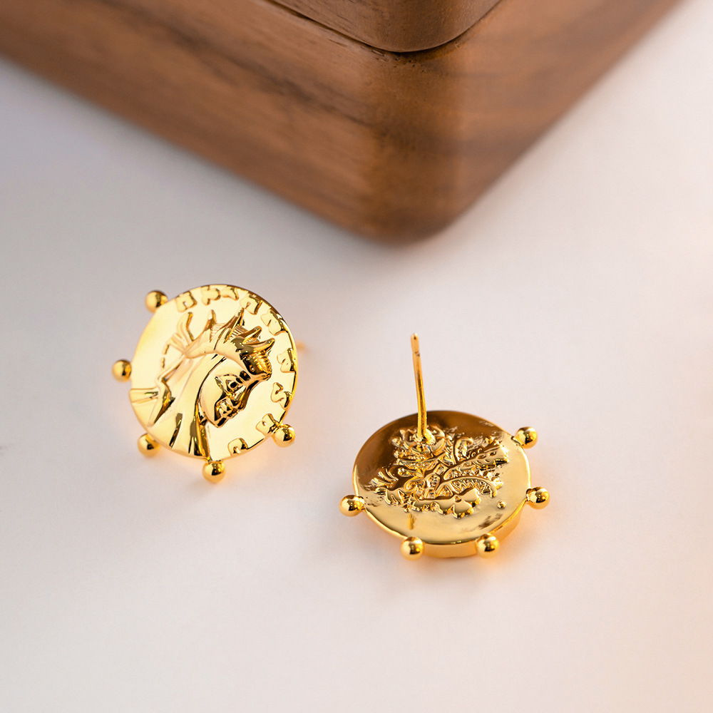 Retro Geometric Copper Plating Ear Studs 1 Pair