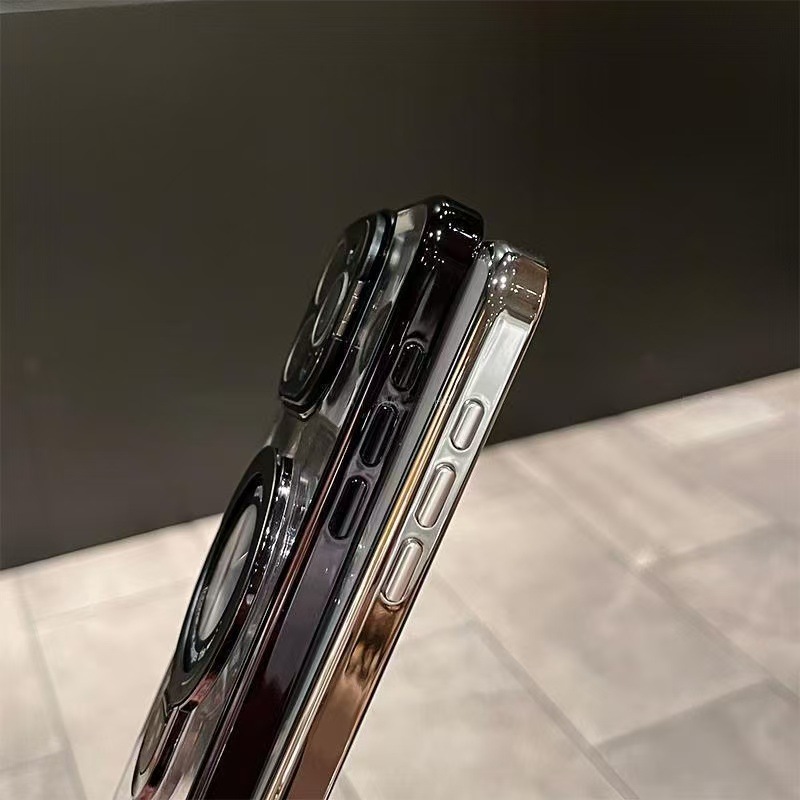 Ốp lưng iPhone trong suốt có giá đỡ kim loại từ tính, bảo vệ ống kính, chống sốc — đen, trắng, tím, cam chi tiết 10