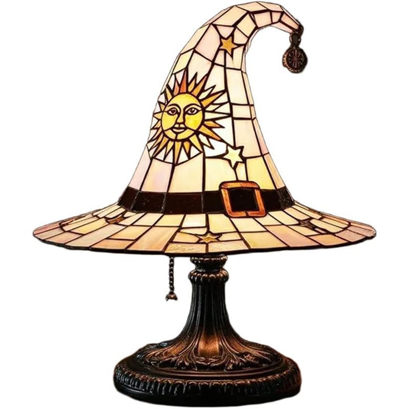 国境を越えたスタインドグラスWitch Hat Lamp魔女帽子ランプUSBプラグLEDマジックランプ|undefined
