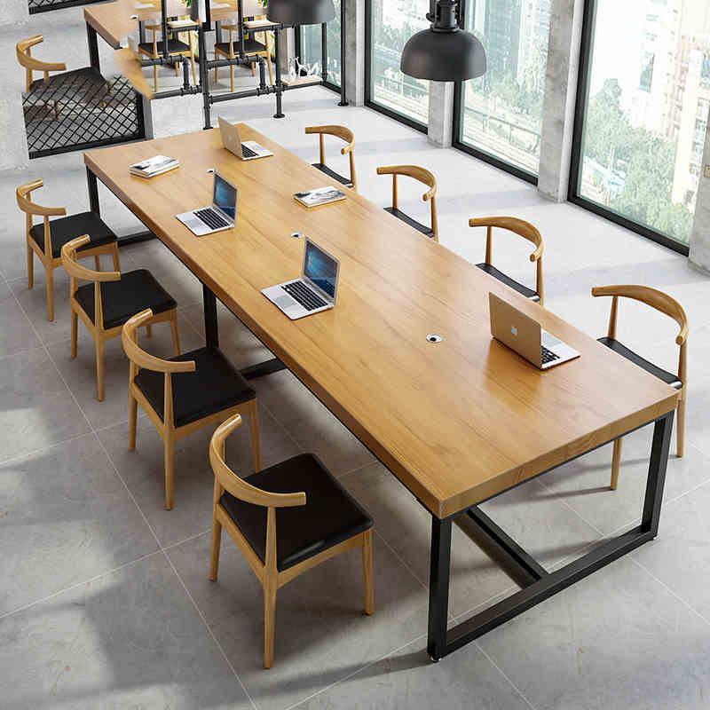 Mesa de oficina larga tabla de madera maciza simple mesa de personal moderna mesa de trabajo mesa de computadora mesa de conferencias de hierro forjado