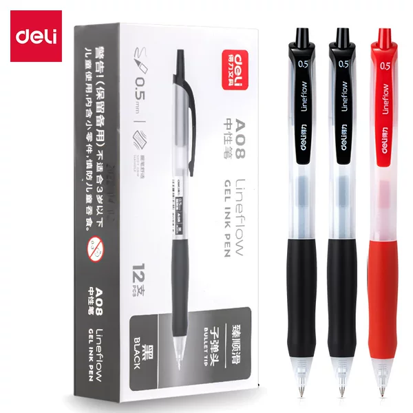 Deli smooth press gel pen A08 press refill Spring Head black 0.5 bullet neutral test pen