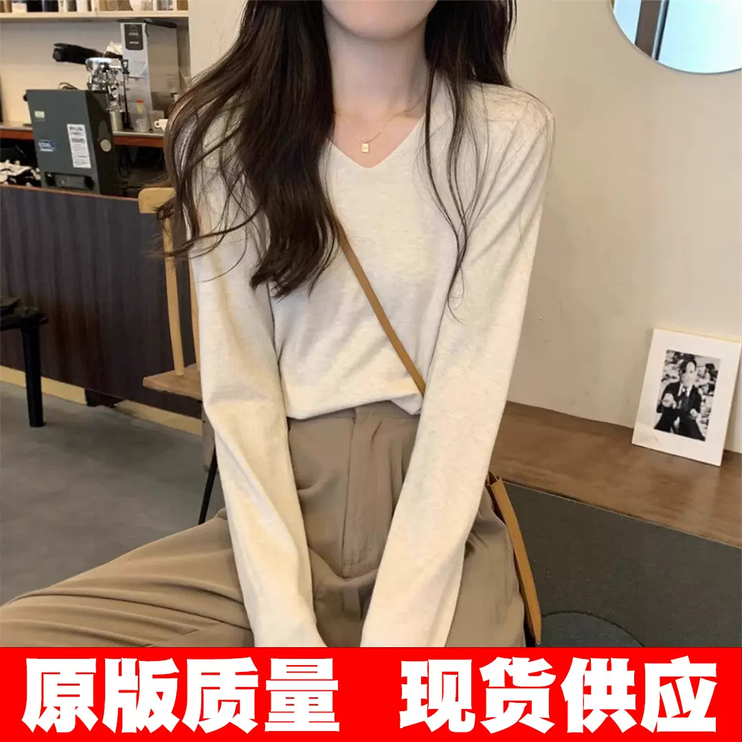 原版质量 2025新款韩版长袖V领套头内搭打底针织衫女宽松毛衣上衣