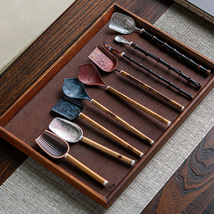 Chinese style single teaspoon measuring spoon copper point tea points teaspoon tea shovel tea plucking tea set accessories long handle pure tin purple bamboo tea