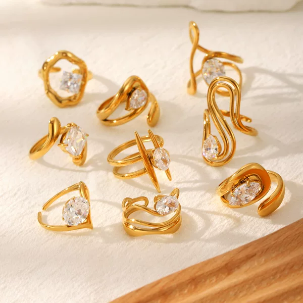 European and American Cross-Border Popular Zircon Stainless Steel Rings Niche High-End Non-Fading Titanium Steel Ring Set Jewelry for Women