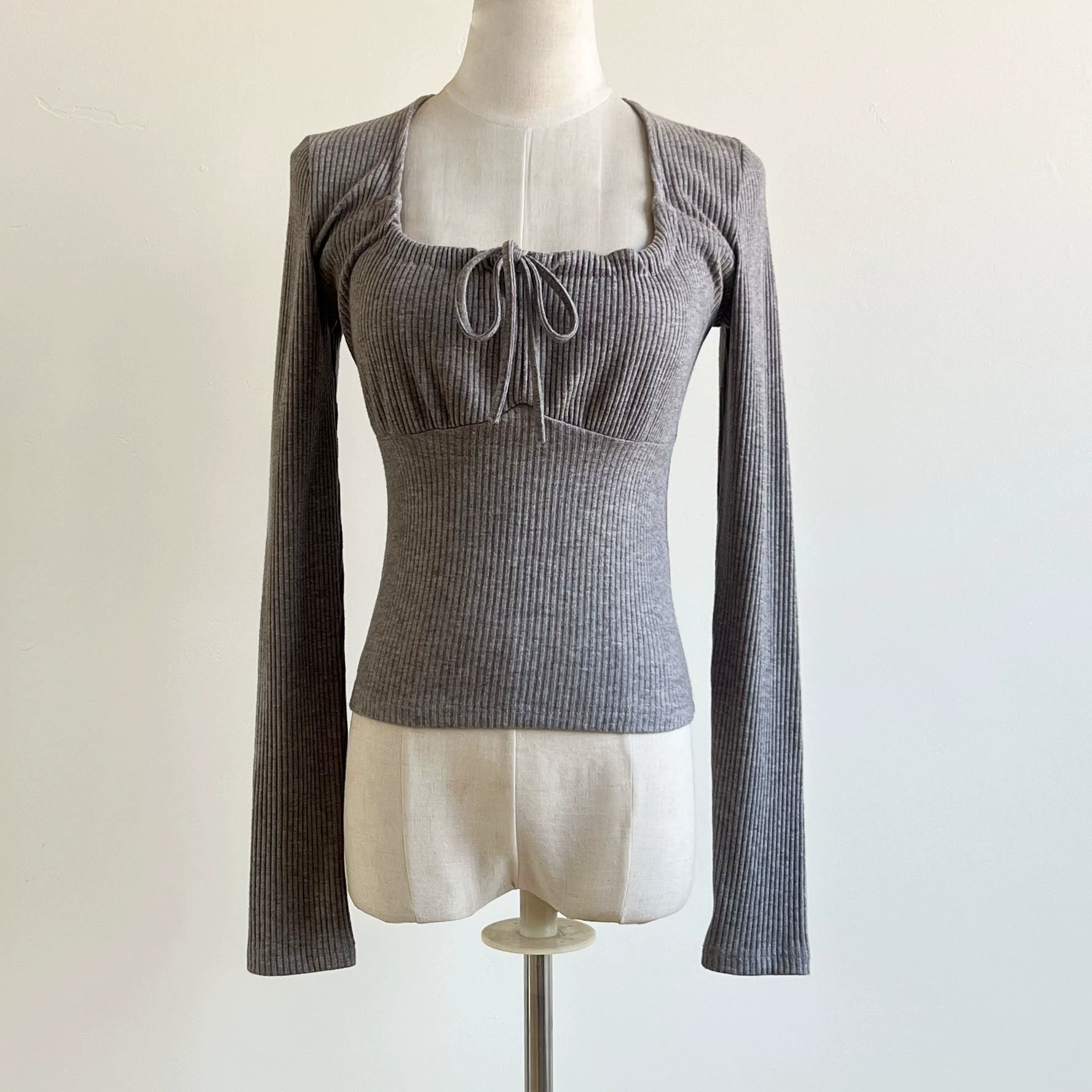 Autumn cute long-sleeve, drawstring, square neckline