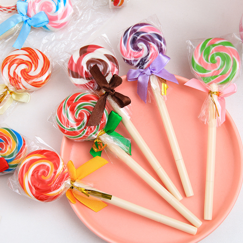 Lindo Lollipop bolígrafo creativo chica corazón simulación caramelo pluma estudiante vacaciones pequeño regalo papelería suministros