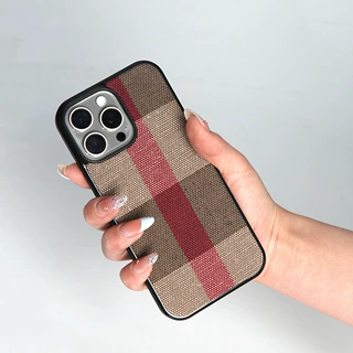 26新款手工黄麻iphone16手机壳轻便英伦风格条纹手机保护壳防摔