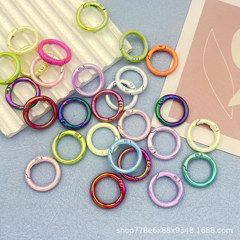 Qianhui 25mm Uv Plated Spring Clasp Round Mabe DIY Jewelry Round Spring Ring Alloy Keychain Phone Chain