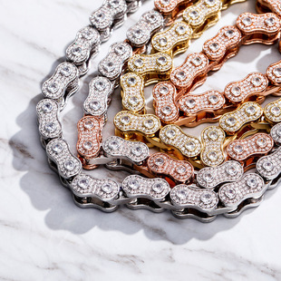 金澳 Hot selling hip-hop full diamond bicycle chain necklace bracelet men and women trendy rap accessories real platinum electroplating