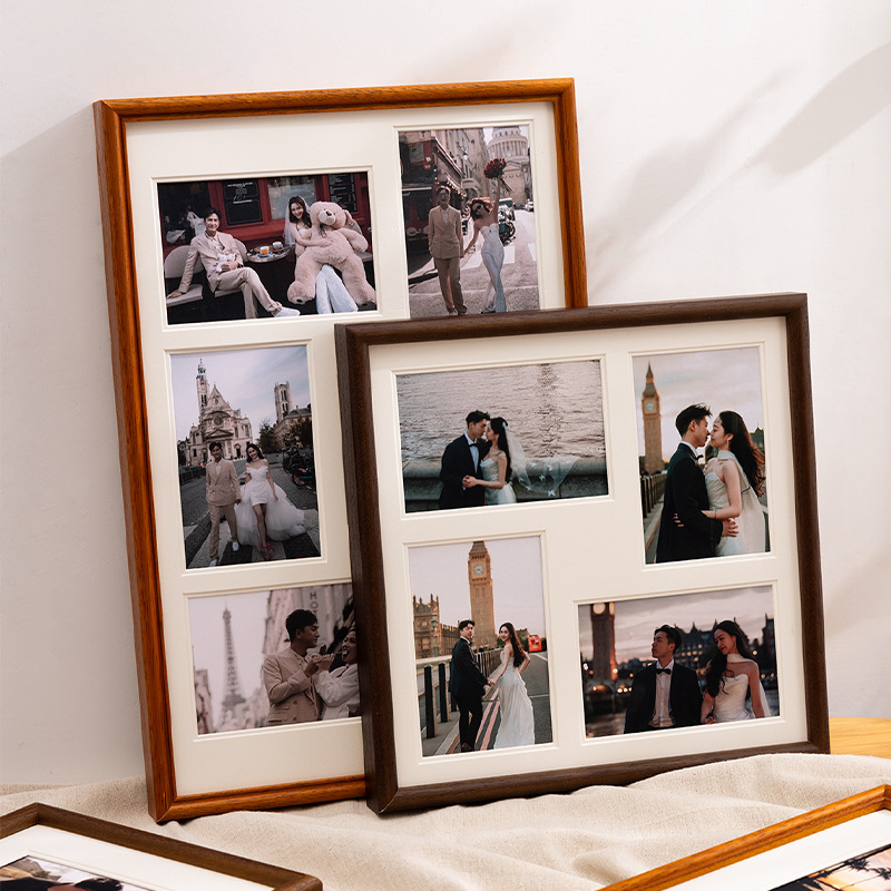 Multi-Grid Solid Wood Photo Frame with Photo Printing and Customization, High-End New Chinese Style Picture Frame, Couple Photo Frame, Empty Frame