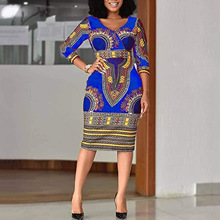 跨境欧美女装非洲连衣裙新款亚马逊长款性感时尚印花民族风连衣裙