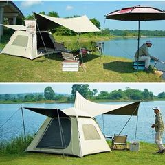 Two-in-One Tent Outdoor Camping Black Rubber Sunshade Tent, Integrated Canopy Sun Shelter, Portable Foldable Camping Tent