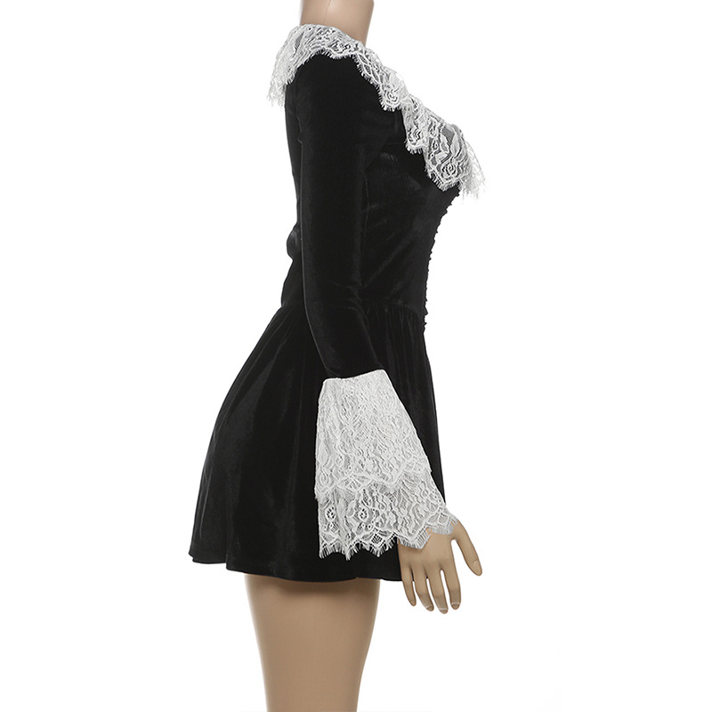 Women Clothing Autumn Winter French Square Collar Lace Bell Sleeve Dress Women 6 Women Clothing Autumn Winter French Square Collar Lace Bell Sleeve Dress Women